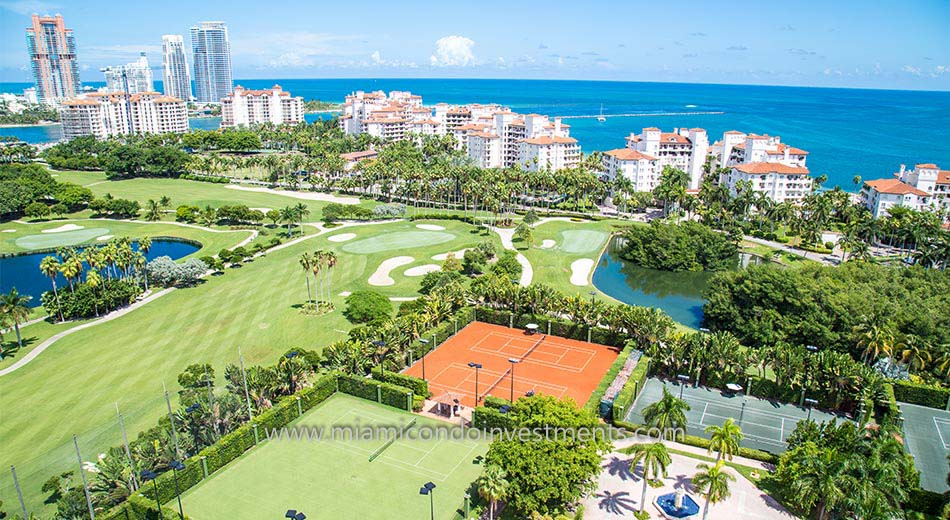 Aerial view of Fisher Island condos in Florida