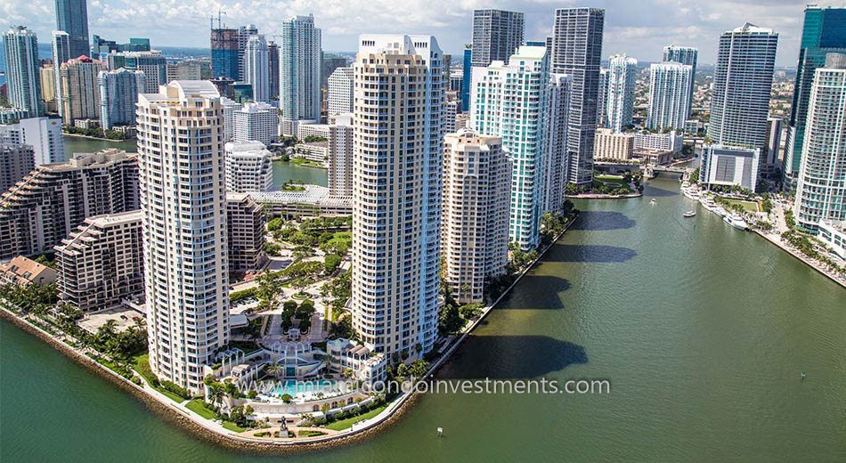 Brickell Key condos Miami aerial view