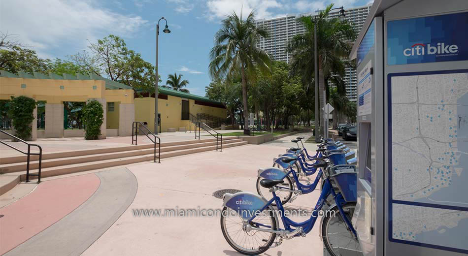 Citibikes at Margaret Pace Park in Edgewater Miami