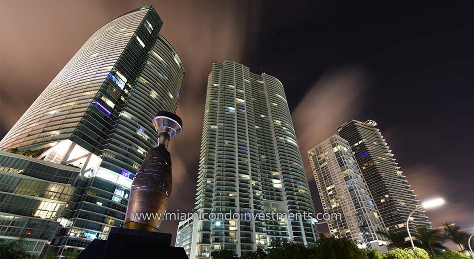 Park West Miami condos at night