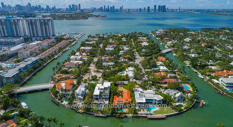 waterfront homes on Sunset Islands in Miami Beach