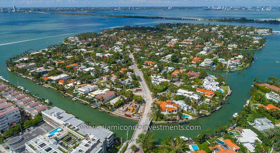 aerial view of Sunset Islands in Miami Beach